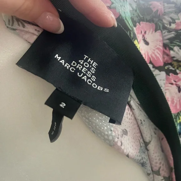 Marc Jacobs Pink and Green Floral Midi Dress with Waist Tie - Picture 6 of 6